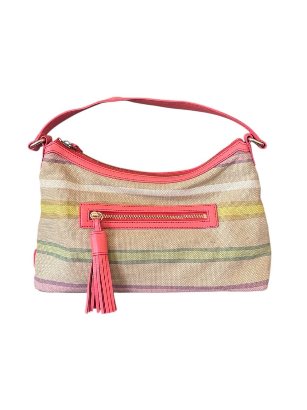 Kate Spade Pastel Striped Canvas Shoulder Bag Gold Hardware